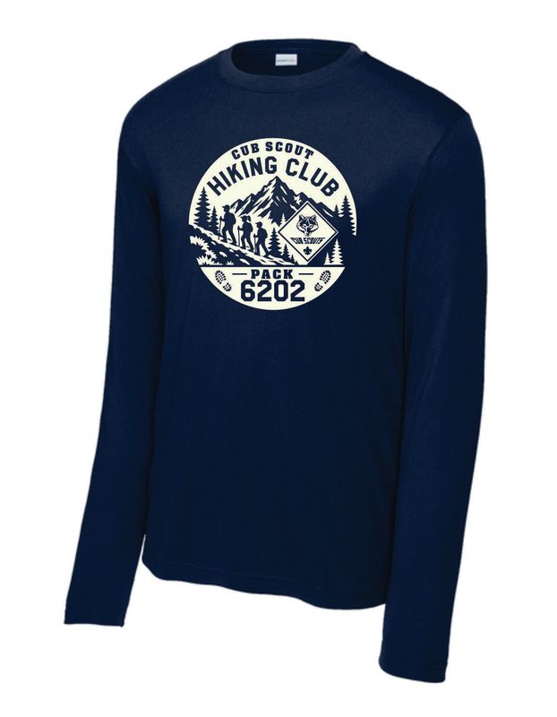PACK 6202 HIKING CLUB LONG SLEEVE MOISTURE-WICKING POLYESTER T-SHIRT, NAVY