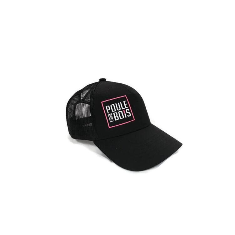 POULE DES BOIS CASQUETTE A COUETTE NOIR LOGO ROSE