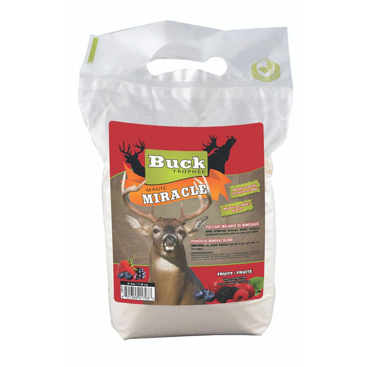 BUCK TROPHÉE PRODUITS D&#39;APPÂTAGE CHEVREUIL POUDRE MIRACLE / MÉLANGE DE MINÉRAUX FRUITÉ 1,8KG 4LB