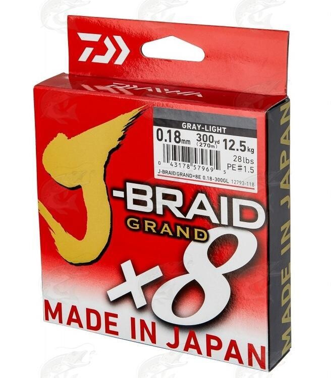 DAIWA J-BRAID GRANDX8 FIL TRESSÉ 20LB/150YD (GRAY-LIGHT)