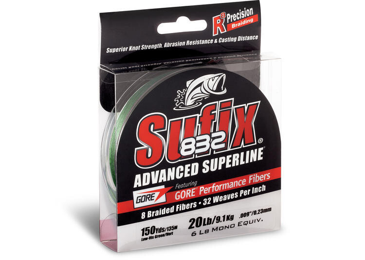 SUFIX 832 ADVANCED SUPERLINE 15 LB LOW-VIS VERT 150 YDS