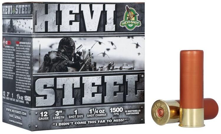 HEVI-STEEL CARTOUCHES 12GA., 3&quot; ,1.1/4OZ, #1 AMMO