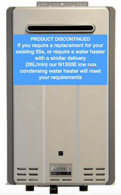 RINNAI 55E Low Nox Commercial Gas fired Water Heater (External) DISCONTINUED PRODUCT - Try alternative product - N1300E Rinnai Internal water heater