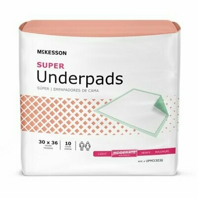 Underpad McKesson Super 30 X 36 Inch Disposable Fluff / Polymer Moderate Absorbency
( Pack of 100)