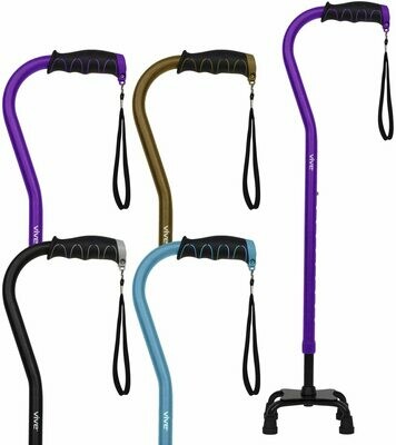 Vive Quad Cane - Walking Stick for Men and Women - Lightweight Adjustable Staff - Comfortable Right and Left Hand Grip