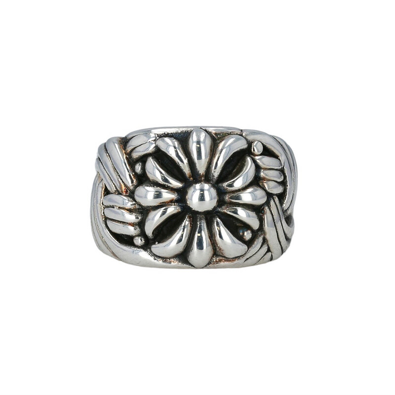 Plata 925 envejecida anillo para dama flor de liz 