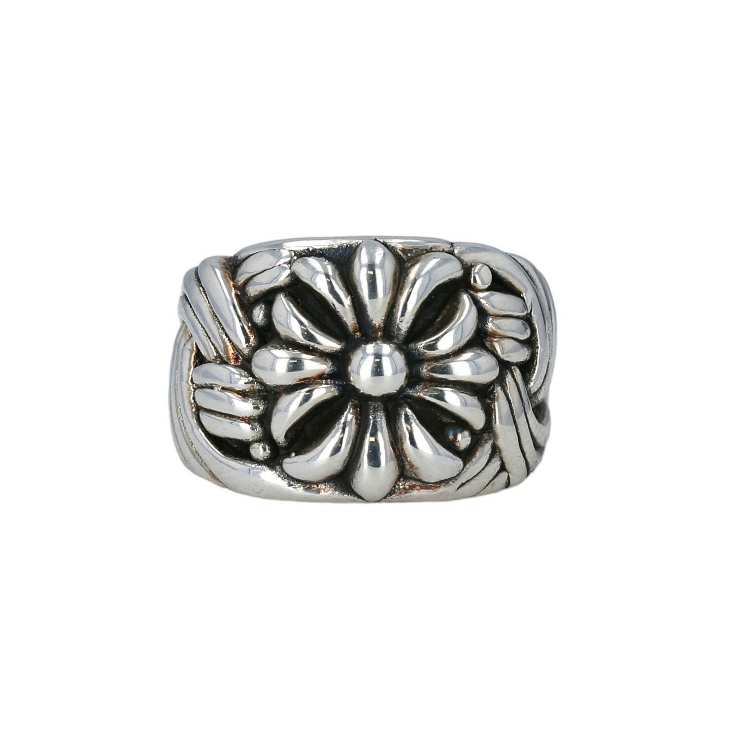 Plata 925 envejecida anillo para dama flor de liz 