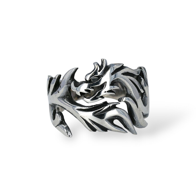 Plata 925 envejecida anillo dragón para caballeros 