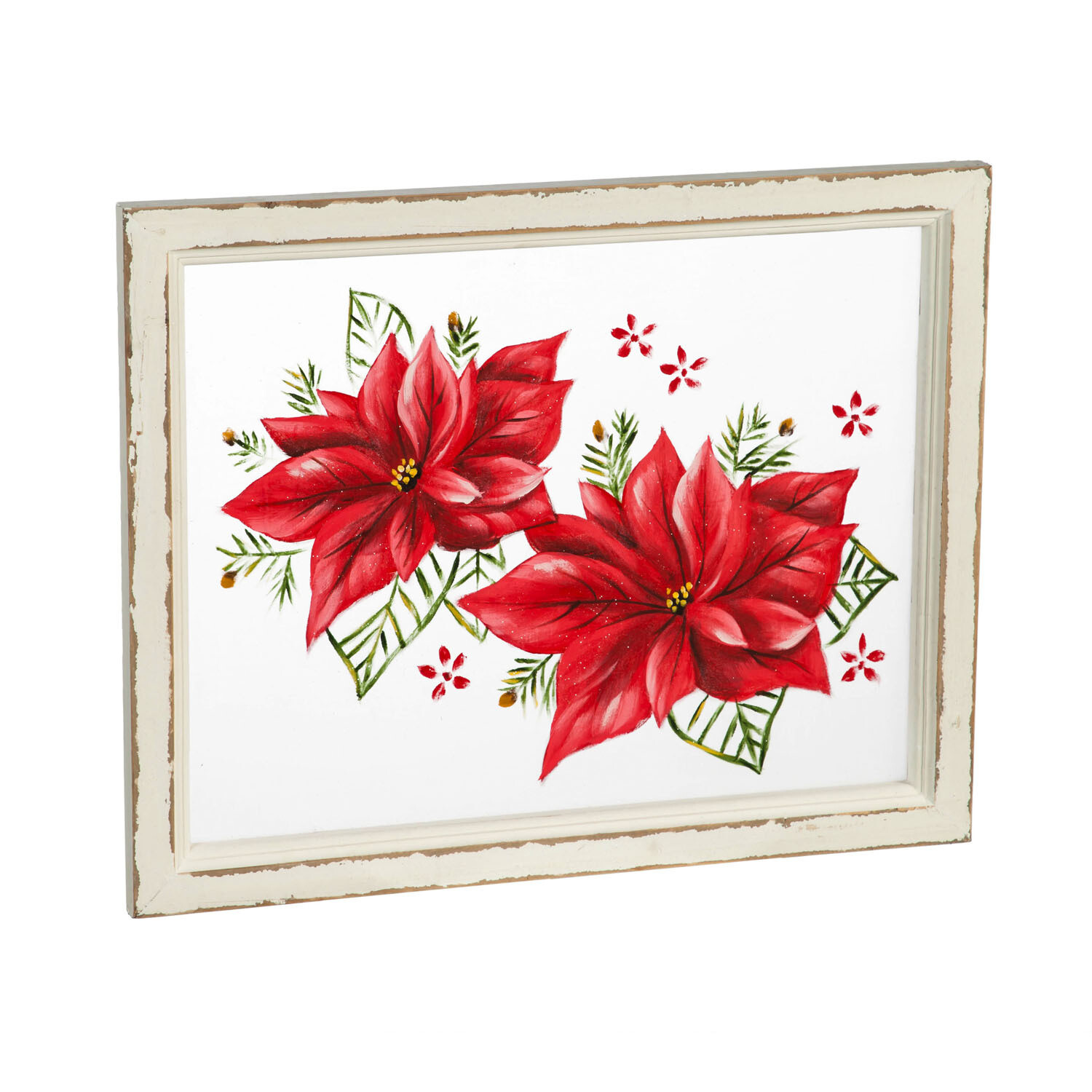 FINAL SALE - Poinsettias Hand Painted Screen Wood Frame