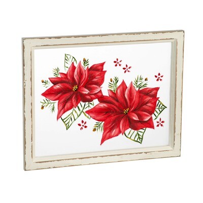 Poinsettias Hand Painted Screen Wood Frame Wall Decor