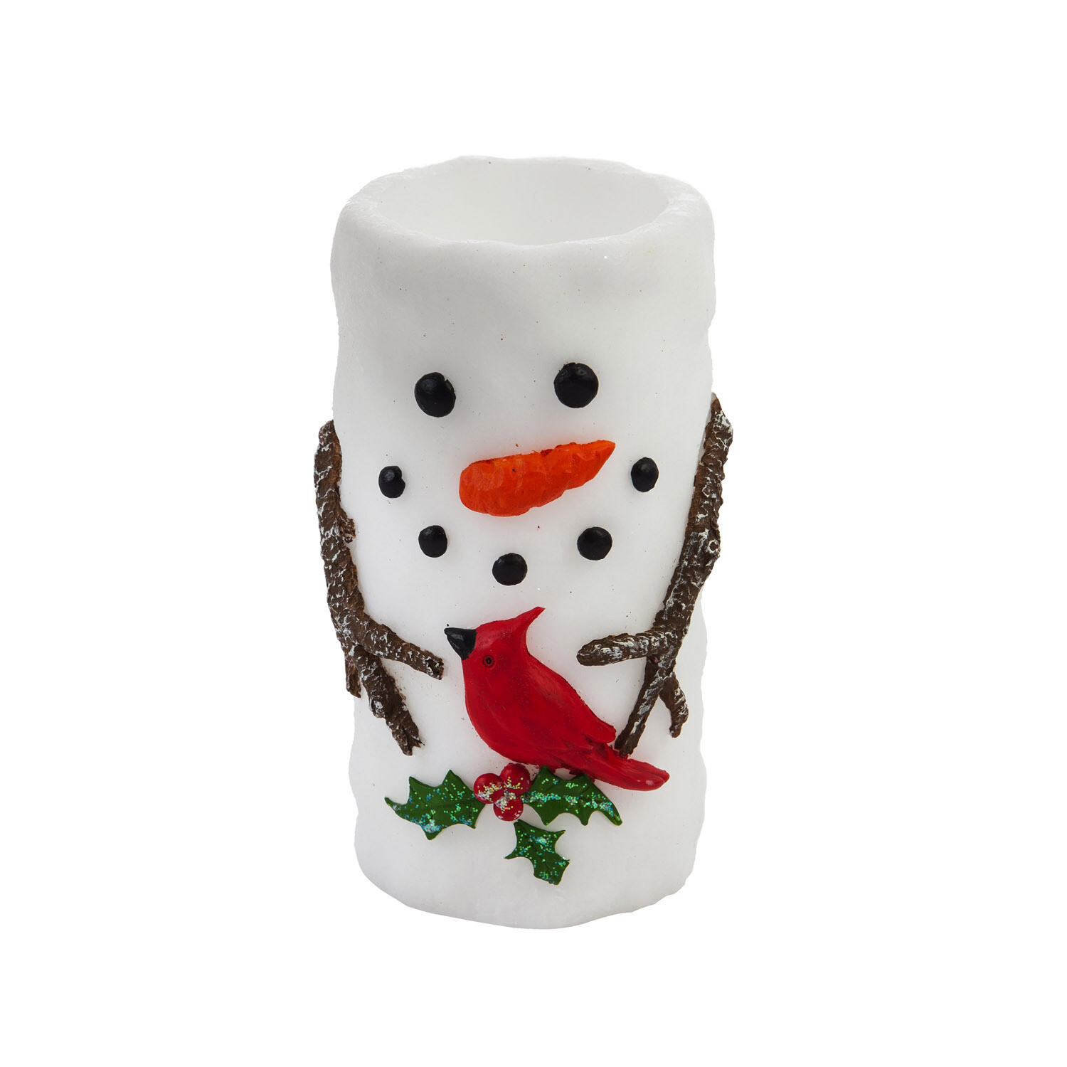 FINAL SALE - LED Wax Pillar Candle, Snowman and Friend