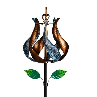 Wind Spinner, Bronze and Blue Patina Tulip