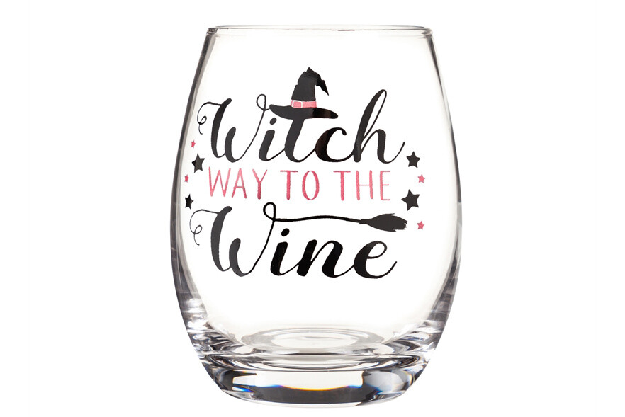 Stemless Wine Glass w/box, 17 oz., Witch Way to the Wine