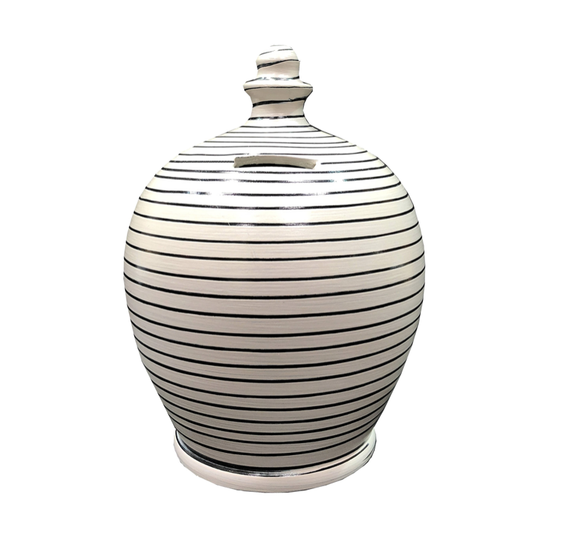 FINAL SALE Terramundi Pot - Stripe Light Grey/Black