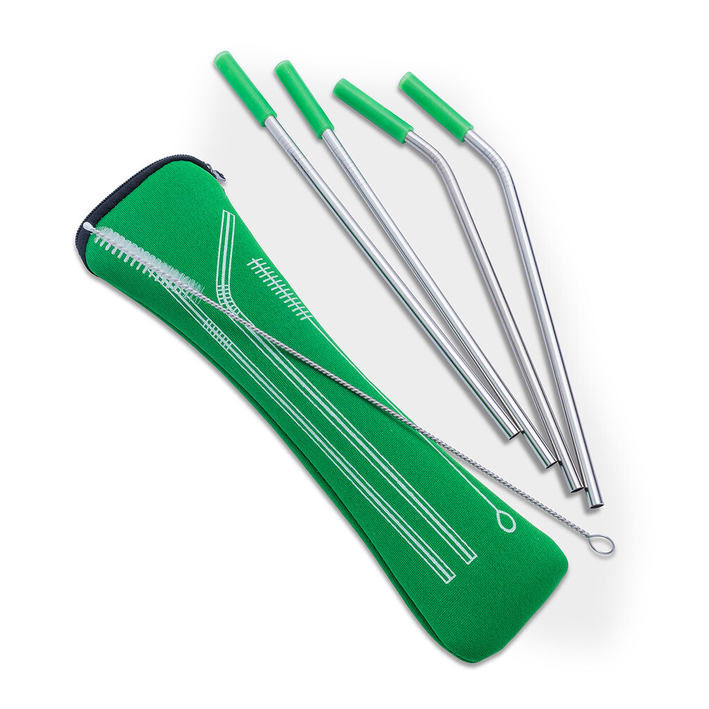 Straws & Brush in Pouch Green