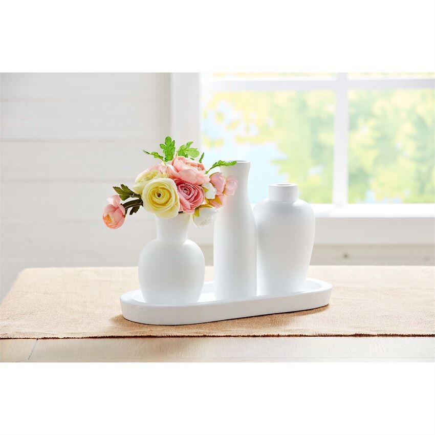 White Paulownia Vase Tray Set