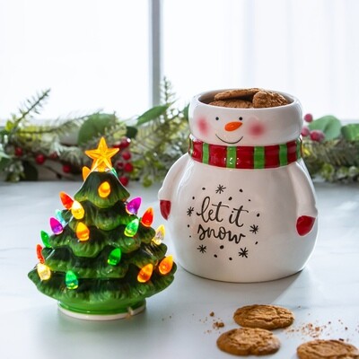 LED Ceramic Snowman Cookie Jar