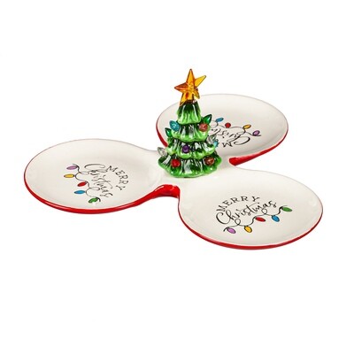 LED Ceramic Serving Tray with Ceramic Christmas Tree