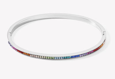 Bangle stainless steel silver & crystals pavé multicolour 19