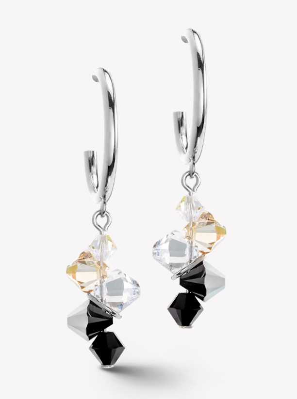 Dancing Crystals silver black earrings