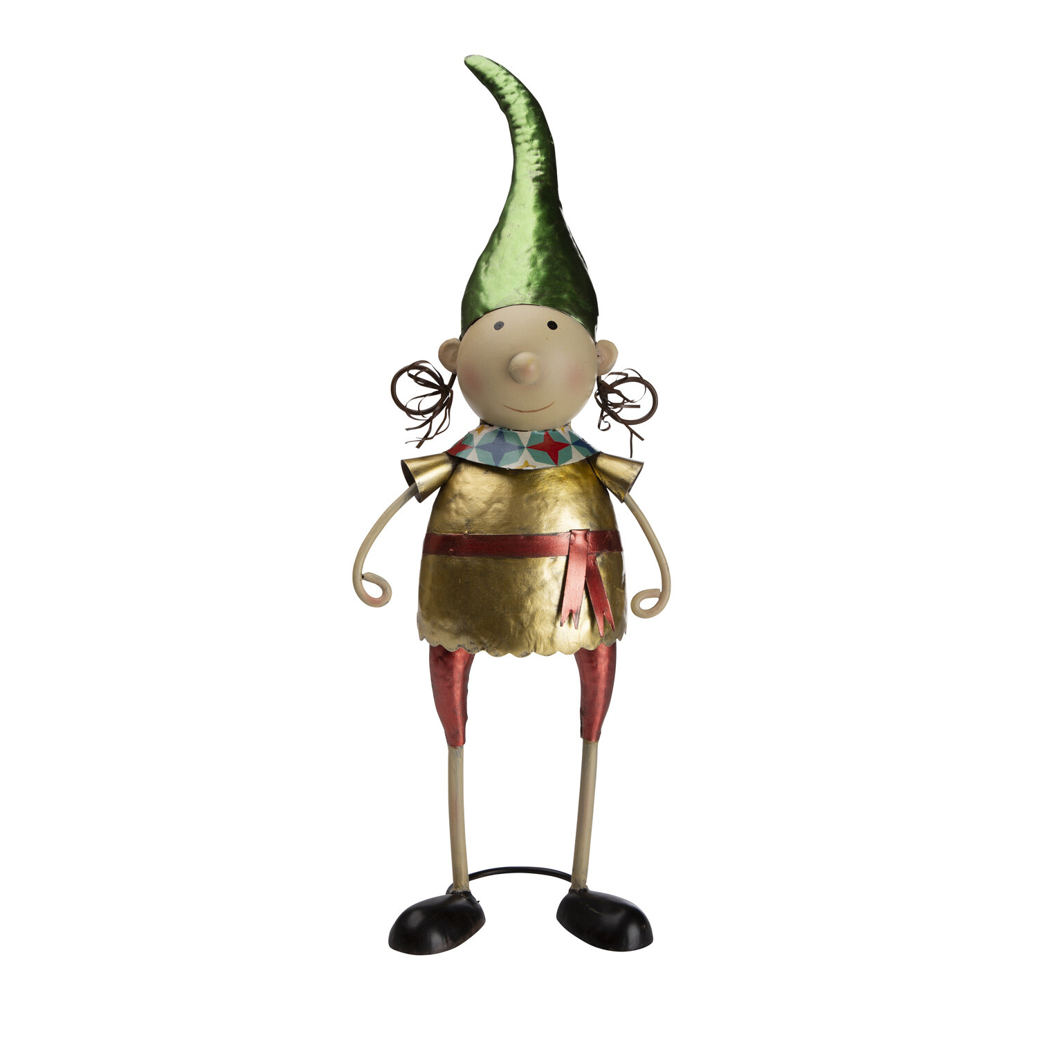 Metal Elf With Green Hat Christmas Garden Statue