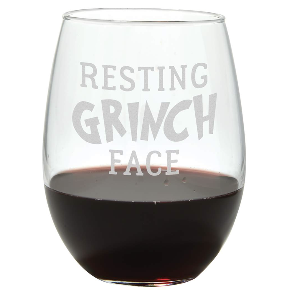 FINAL SALE 17 Oz Stmls Wine-Grinch Face