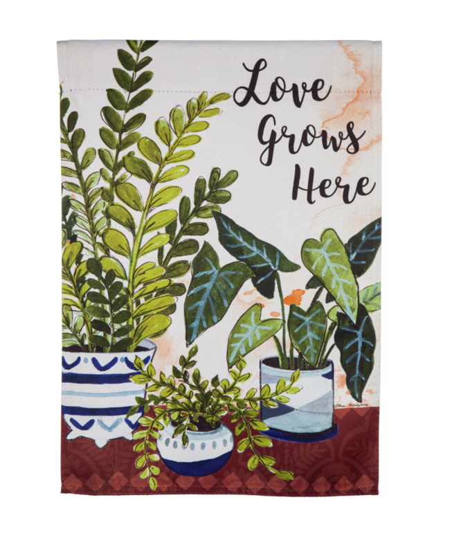 Love Grows Here Houseplants Garden Suede Flag