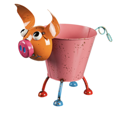 Metal Pig Planter Pink Nose