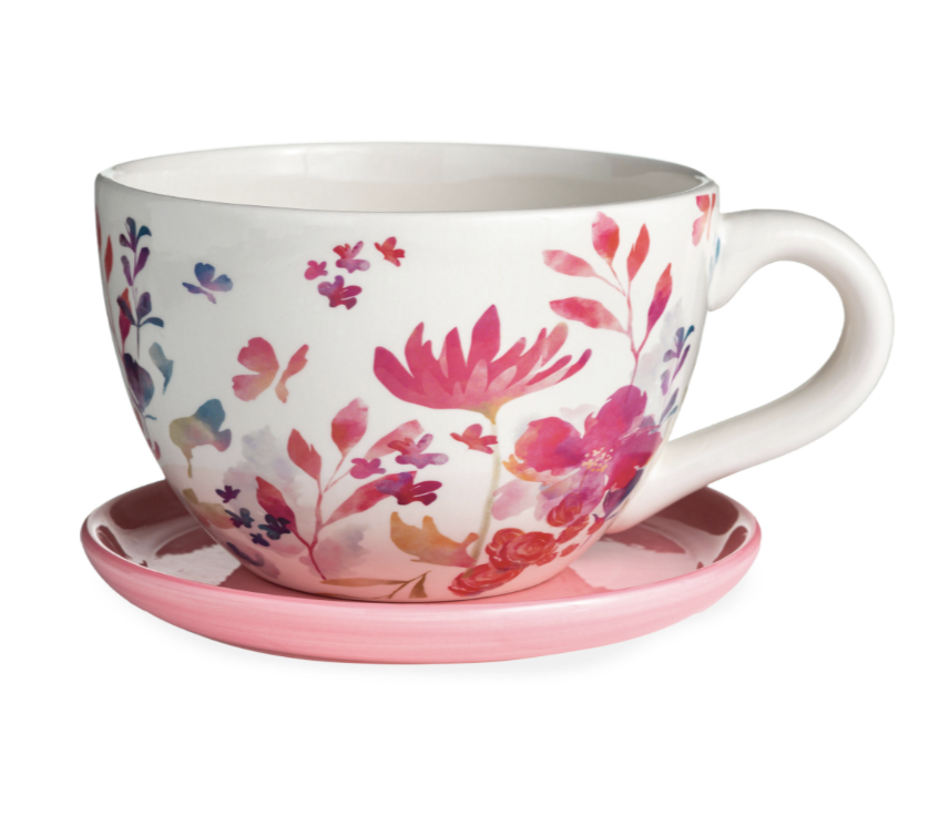 Ceramic Floral Tea Cup Indoor/Outdoor Planter with