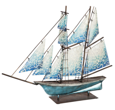Metal Sailboat with Mosaic Sails