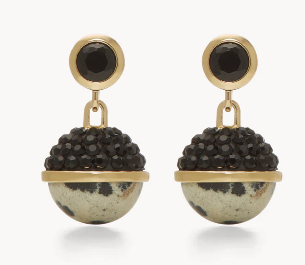 FINAL SALE Duo Dalmation Jasper & Black Sparkle Drop Earrings