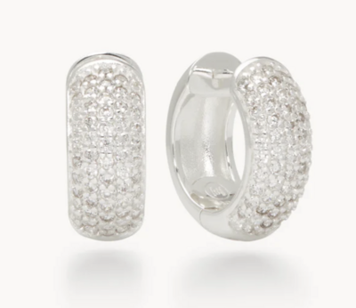 Puff Pave Reversible Hoop Earrings Silver