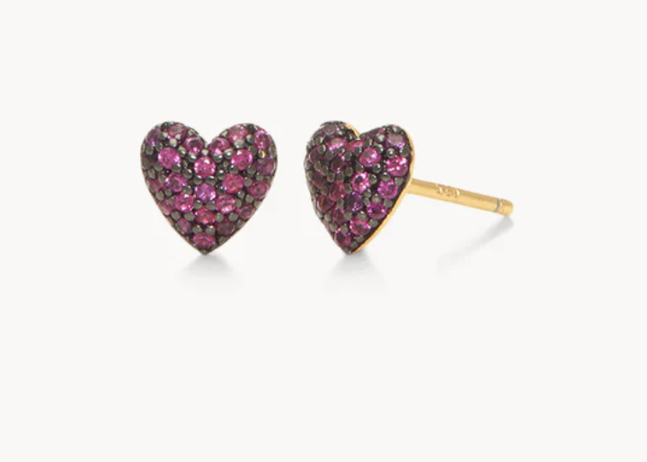 Ruby Heart Stud Earrings