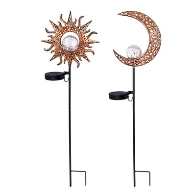 29" Solar Garden Stake, Moon with Glass Crackle Ball