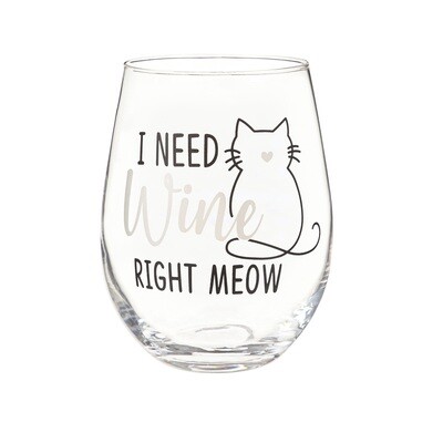 17 oz Stemless Glass w/ Gift Box- I Need Wine Right Meow