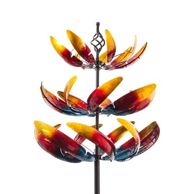 84"H 3 Tier Wind Spinner, Primary Color Ombre Waves in Motion