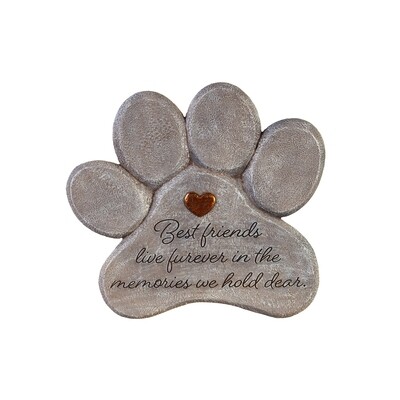 11&quot; Paw Shaped Pet Memorial Garden Stone, Best Friends Live Forever