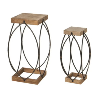 Wooden Plant Stand with Metal Frame