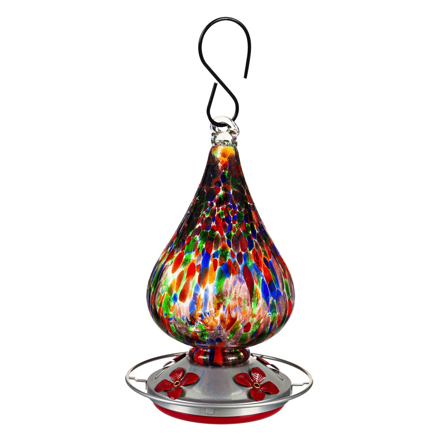 Multi-Color Speckled Art Glass Hummingbird Feeder with Bronze Gondola