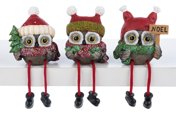 FINAL SALE Candy Cane - Christmas Owl Shelfsitters