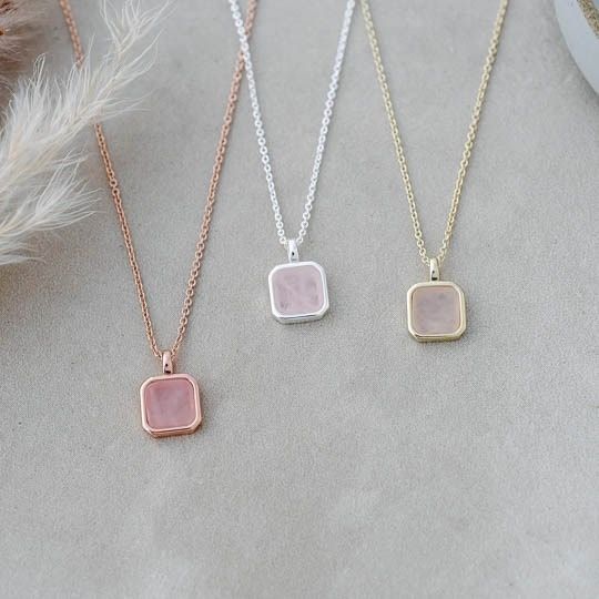 Florence Square Necklace Rose Quartz