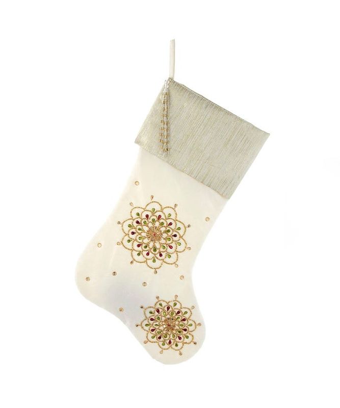 FINAL SALE Mult Beads Flwr Embroid Stocking