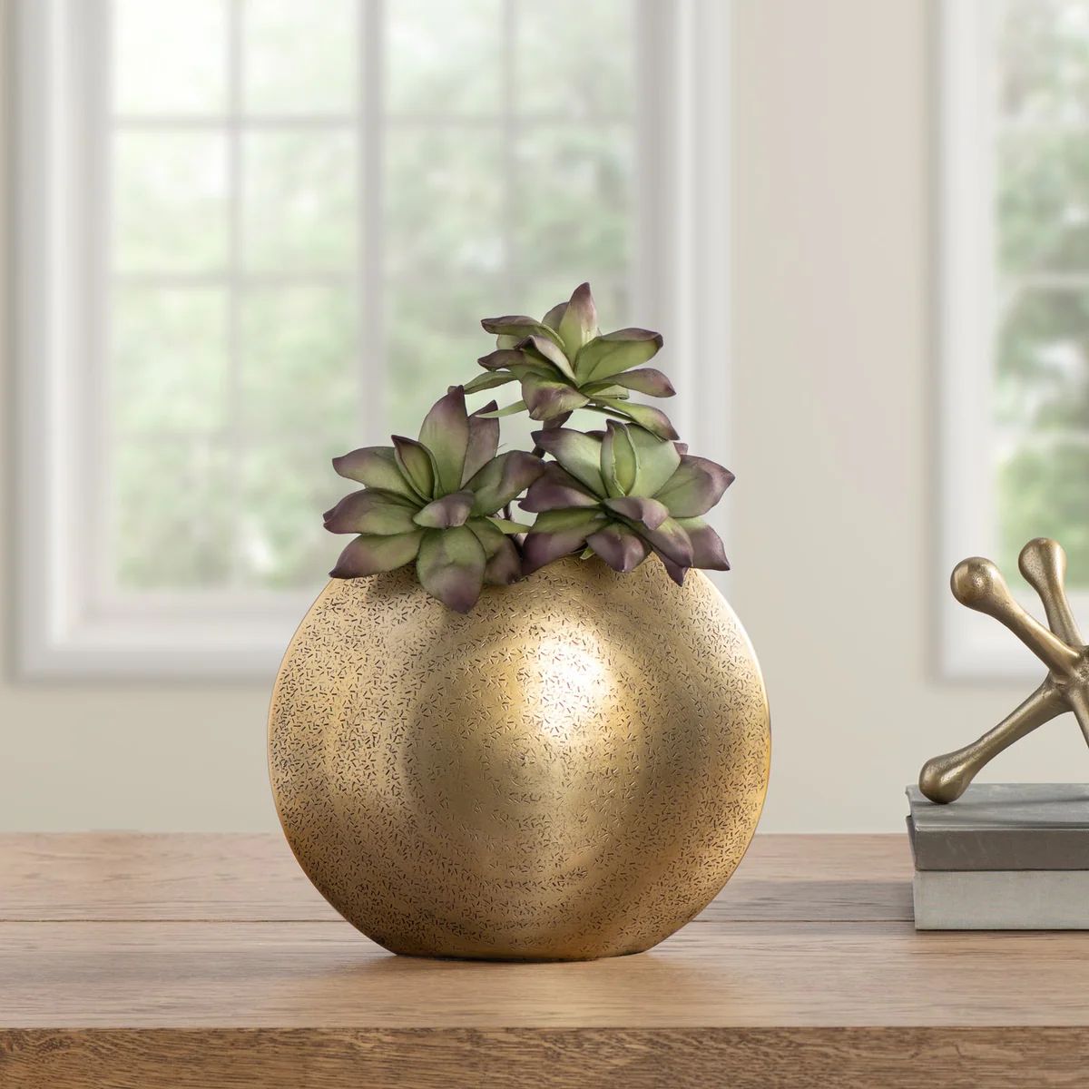Dias Hammered Aluminum 9.5d" Gourd Vase - Antique Champagne