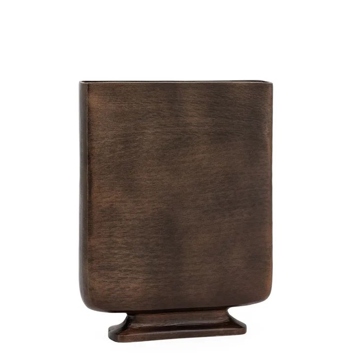 Lyra Etched Aluminum 13H In. Flat Urn Tall Vase - Bronze