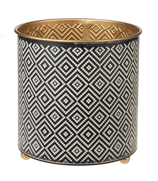 Black &amp; White Woven Geo with Gold Planter