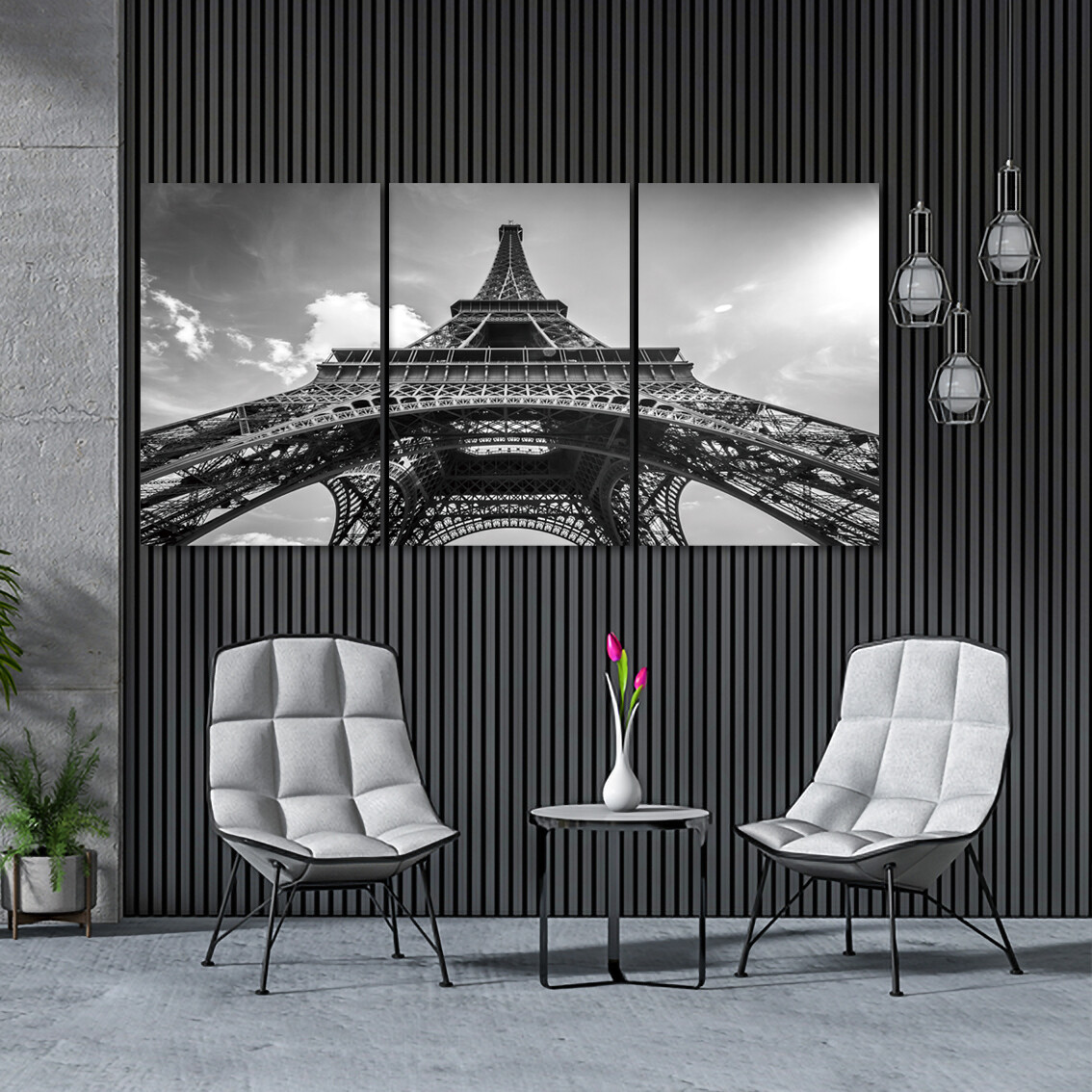 Eiffel Tower Black and White - Modern Luxury Wall art Printed on Acrylic Glass - Frameless and Ready to Hang