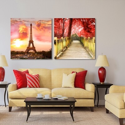 Eiffel Tower at Dusk and Chiang Mai National Park  - Modern Luxury Wall art Printed on Acrylic Glass - Frameless and Ready to Hang