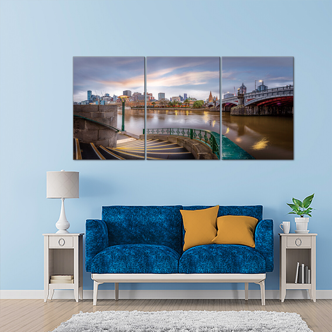 Melbourne Skyline (3 Panels) - Modern Luxury Wall art Printed on Acrylic Glass - Frameless and Ready to Hang
