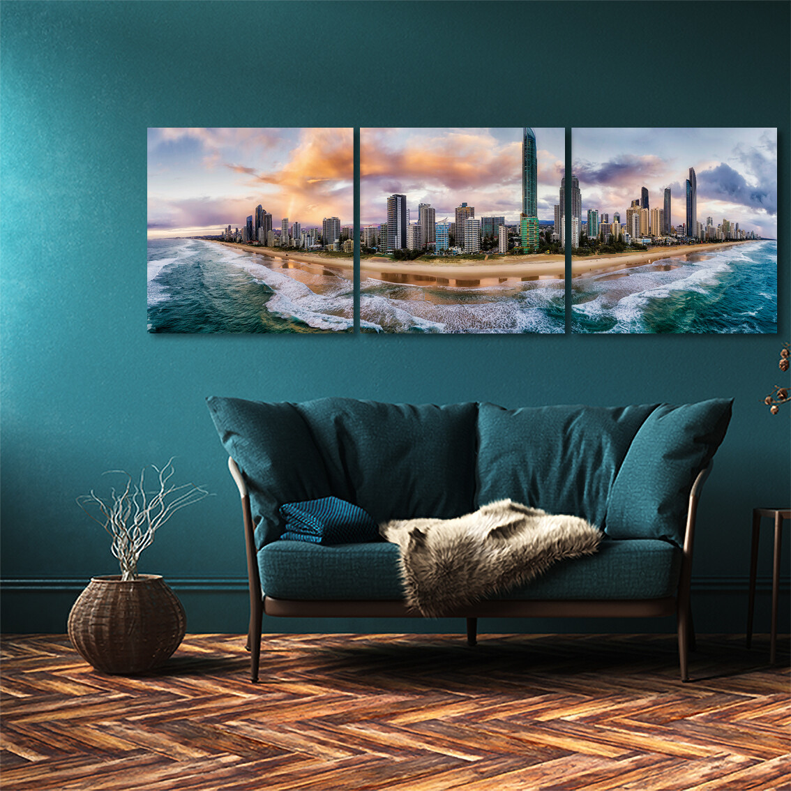 Gold Coast Aerial View (3 Panel) - Modern Luxury Wall art Printed on Acrylic Glass - Frameless and Ready to Hang