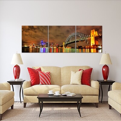 Sydney Harbour (3 panels)  - Modern Luxury Wall art Printed on Acrylic Glass - Frameless and Ready to Hang 